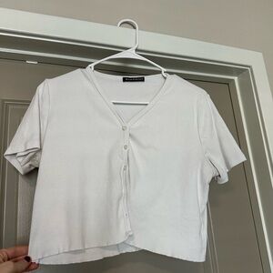 Brandy Melville White V-Neck Crop Top